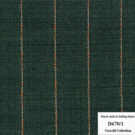 D670/1 Vercelli CXM - Vải Suit 95% Wool - Xanh Lá Sọc